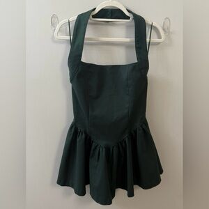 Elegant Dark Green Halter Dress